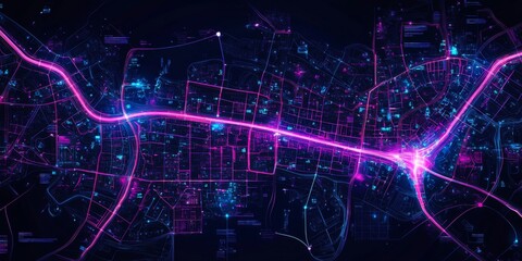 Obraz premium Creative map with city lights and lines, illustrating global connectivity,space for text