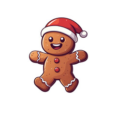 Obraz premium A clipart illustration of a gingerbread cookie man wearing a santa hat.