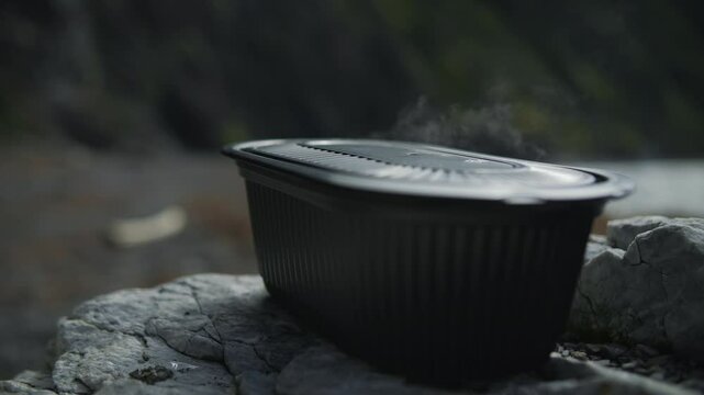 Self-heating steamed rice in a box