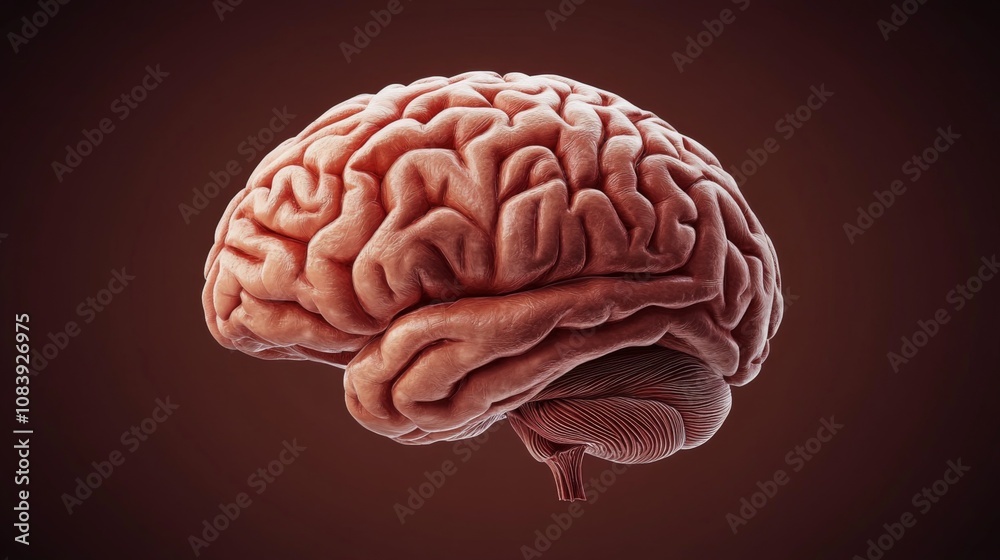 Poster intricate human brain anatomy in detailed view on a solid background, showcasing the unique structur