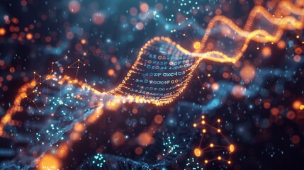 Glowing DNA Strand with Futuristic Digital Interfaces and Data Connections