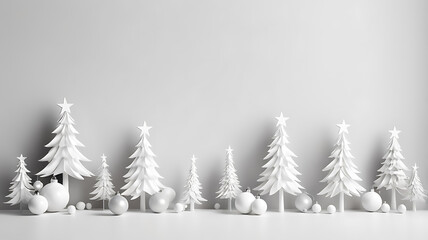 Obraz premium Close up of festive Christmas ornaments and white color trees creating and serene atmosphere on white background.