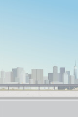 Fototapeta premium Cityscape view from sidewalk have skyscraper and blue sky vertical background graphic illustration.