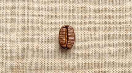 Single Coffee Bean on Textured Burlap Background in Natural Light