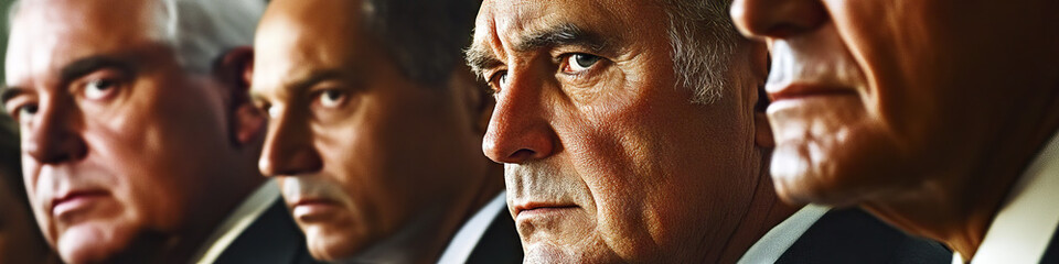 Obraz premium A group of influential politicians engrossed in a serious discussion, each with a unique expression on their face.