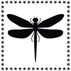 Dragonfly Silhouette Vector Cute Dragonfly With Round Star On White Background