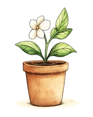 Fototapeta premium Watercolor Illustration of a Potted Flower