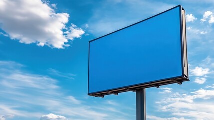 Fototapeta premium Vibrant Empty Billboard Against a Beautiful Blue Sky with Fluffy Clouds, Ideal for Advertising or Promotion in Outdoor Settings and Urban Areas