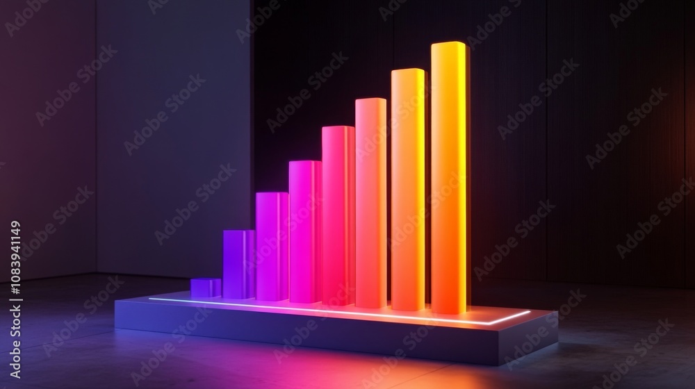Poster vibrant and modern data visualization with colorful bar graph on a futuristic display in a darkened 