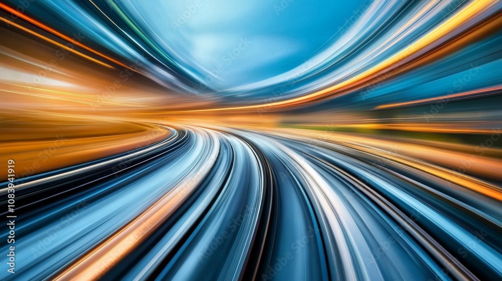 Fototapete Dynamic Abstract Motion Blur of Speed and Light in Vibrant Colors Depicting a Fast-Paced Journey Through a Futuristic Landscape