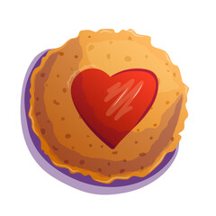 Cookie with heart on white background. Vector illustration.