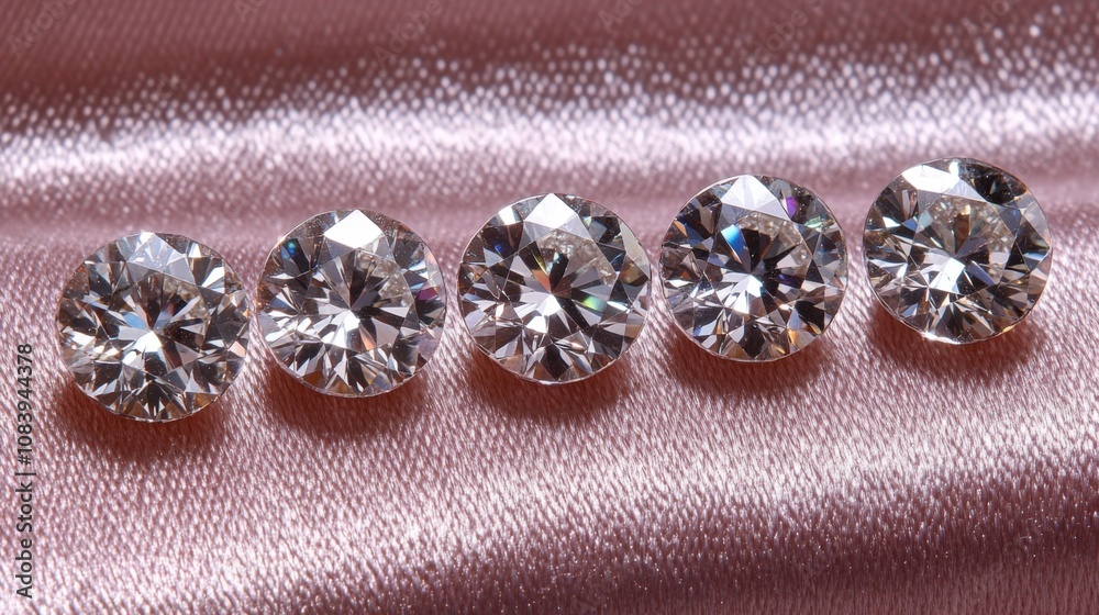 Poster sparkling round diamonds displayed on soft satin background showcasing brilliant cut and dazzling sh
