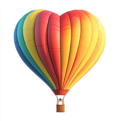 Fototapeta premium colorful hot air balloon shaped like heart, symbolizing love and joy, floats gracefully in sky. Its vibrant colors create cheerful atmosphere
