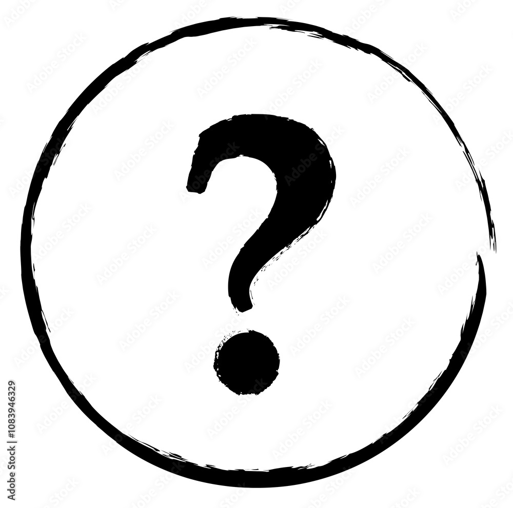 Aufkleber grunge-styled question mark inside a rough circular border. clean, minimalist design on a white back