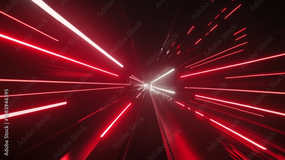 Fototapete Dynamic Motion Blur with Red and White Light Stripes Creating a Futuristic Tunnel Effect Ideal for Technology and Digital Art Backgrounds
