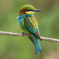 Fototapeta premium The bee-eater, with vivid green, yellow, and blue feathers,