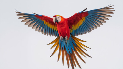 Fototapeta premium Scarlet Macaw in Flight Vibrant Wings Exotic Bird Tropical Wildlife