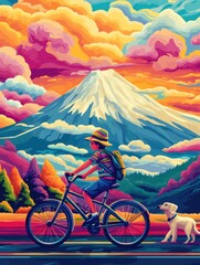 Whimsical Ride to Mount Fuji: A Psychedelic Adventure