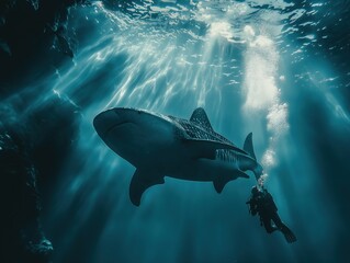 Fototapeta premium Diving with sharks underwater world wildlife photography ocean depths unique perspective marine exploration