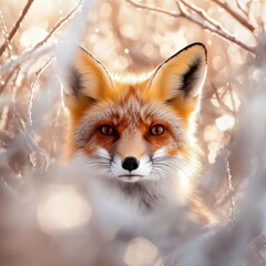 a close-up view of a fox in a natural setting with soft lighting