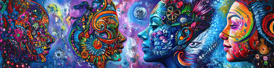 Canvas of Life: A vibrantly colored painting, filled with symbols, shapes and patterns, celebrating the richness and diversity of existence.