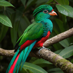 The quetzal, with emerald green feathers