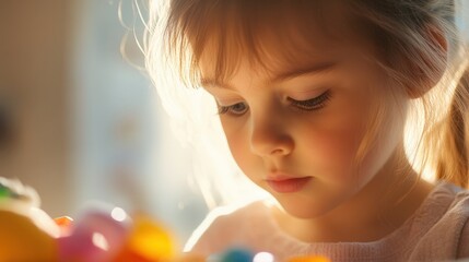 Fototapeta premium a child focused on playtime activities with colorful toys