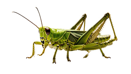 Grasshopper close up full body, isolated on white background