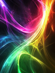 Obraz premium A glowing spectrum of rainbow light trails intertwining in a mesmerising display of energy.