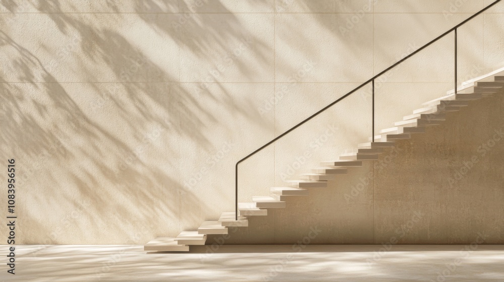 Aufkleber minimalist architectural design featuring elegantly structured stairs against a simple wall bathed i
