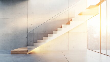 Obraz premium Modern Minimalist Staircase with Natural Light Streaming Through Large Windows in a Contemporary Interior Space