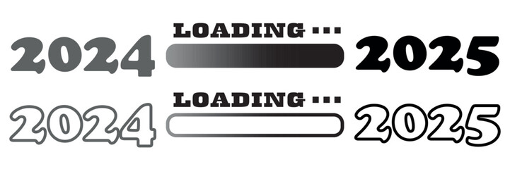 Transitioning from 2024 to 2025. A New Year Loading Theme. Vector illustration isolated on white background.