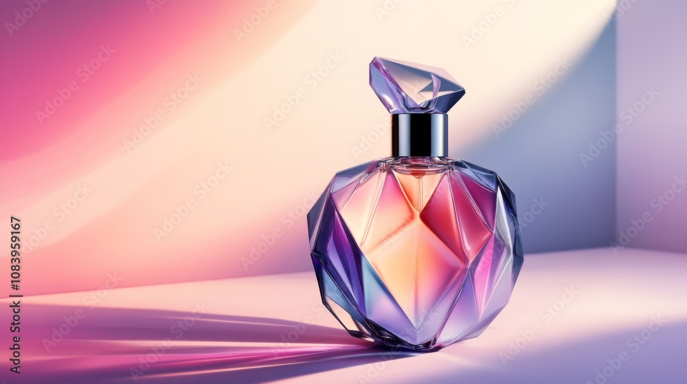 Aufkleber elegant and colorful perfume bottle with geometric design and soft gradient background, ideal for be
