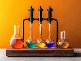 Laboratory Glassware and pH Meter Setup for Chemical Experimentation with Colorful Solutions in a Controlled Environment
