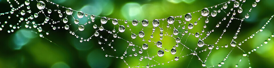 Naklejka premium Woven Web: A delicate spiderweb, draped with water droplets after a rain shower.