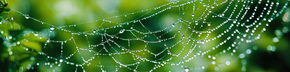 Naklejka premium Woven Web: A delicate spiderweb, draped with water droplets after a rain shower.