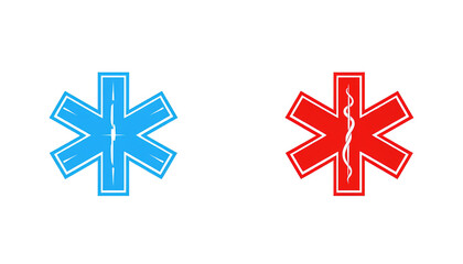 Obraz premium Vector illustration of a medical star symbol in two color variations: blue and red. 