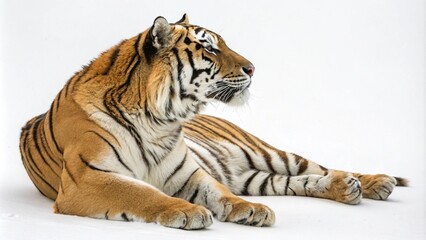 Obraz premium Tiger lying down isolated on white background