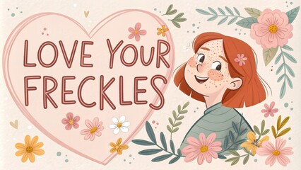 Embracing freckles with a joyful young woman surrounded by floral art