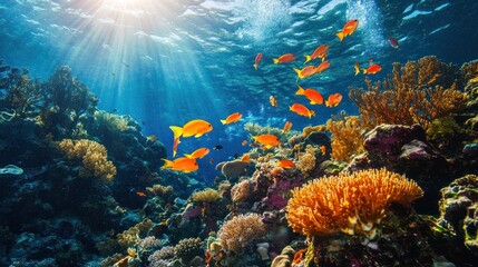 Obraz premium Vibrant Coral Reef with Sunbeams