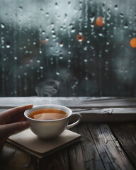 Obraz premium A cup of tea on a rainy night part 6