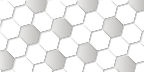 Obraz premium White color embossed hexagon background, Luxury wallpaper Illustration, Futuristic 3d abstract honeycomb mosaic white background, Modern trendy white light and shadow.