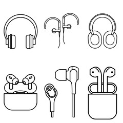 Minimalist Line Icons Audio Listening Devices Set