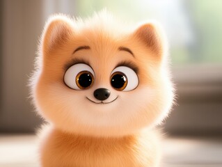 Obraz premium cute animated puppy with big eyes and fluffy fur