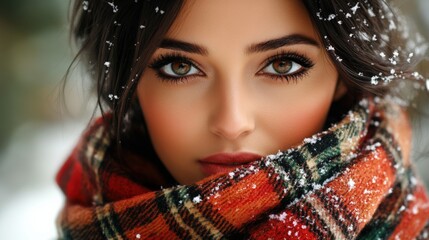 Fototapeta premium Captivating Winter Portrait of a Woman with Intense Eyes