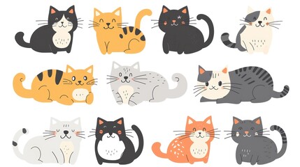 Set of cute cats isolated on white background for textile, wrapping paper, posters. Hand drawn, Concept for children print
