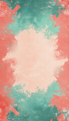 Fototapeta premium Peach and turquoise grunge splash frame with textured edges.
