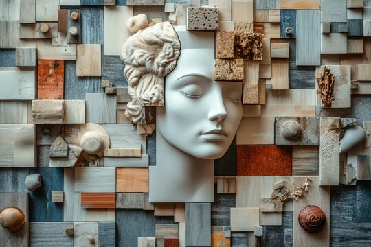 psychological mood board, psychoanalytical insights symbolized on mood board in a design studio setting with space for text, creatively portrayed