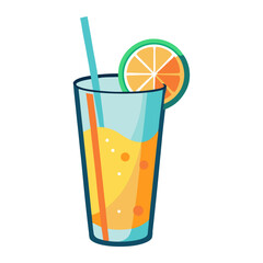 Orange juice in a glass with a straw