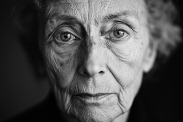 close-up portrait of an elderly woman with expressive features and deep wrinkles